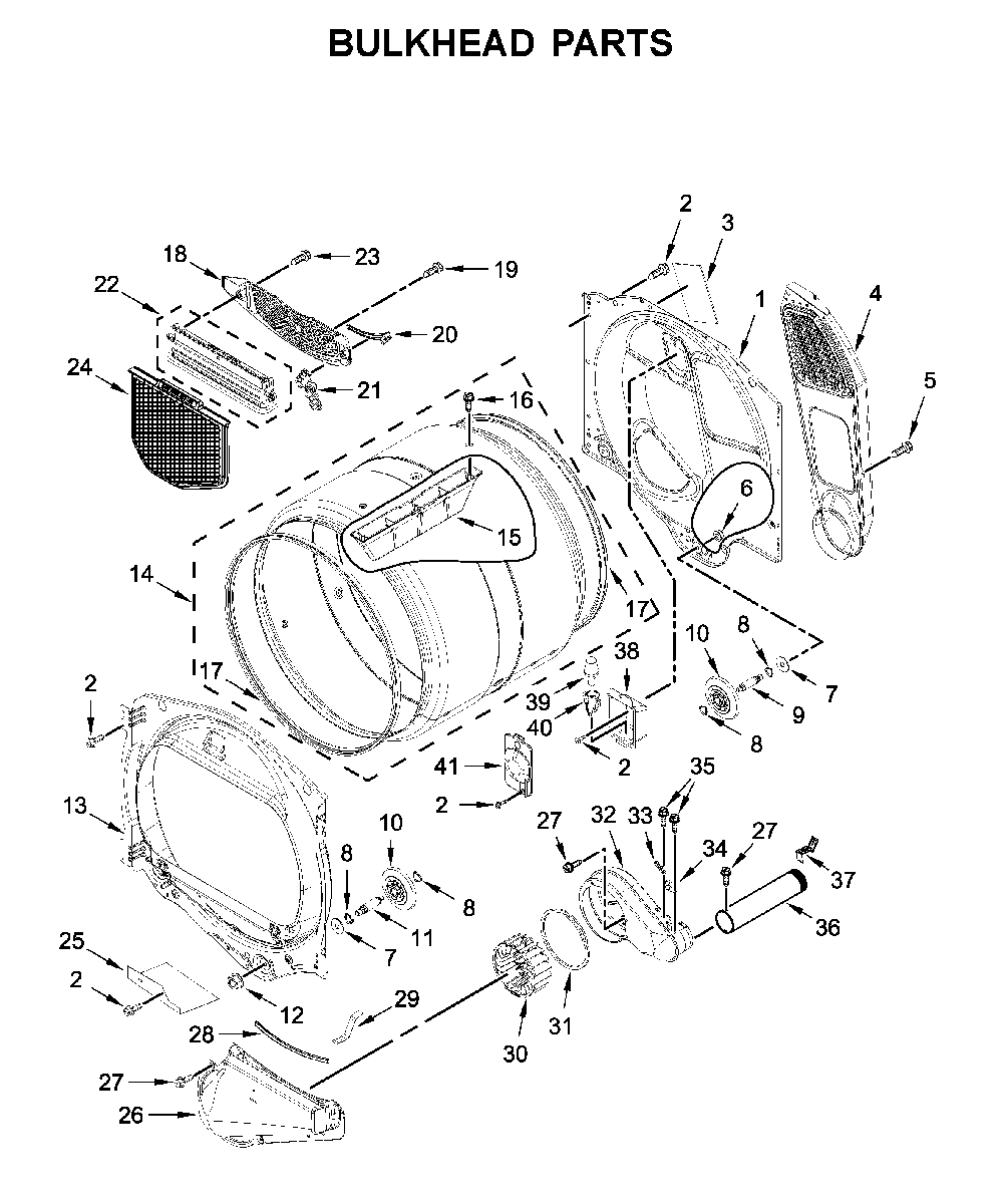 Bulkhead parts Diagram and Parts List for MED6230HW0  Maytag Dryer