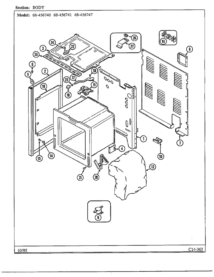 Body Diagram and Parts List for 68-4567-40  Magic Chef Range