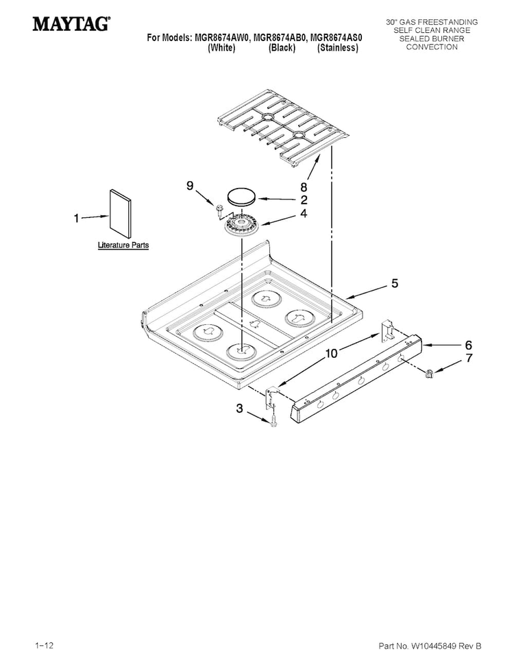 Cooktop Parts Diagram and Parts List for MGR8674AW0  Maytag Range