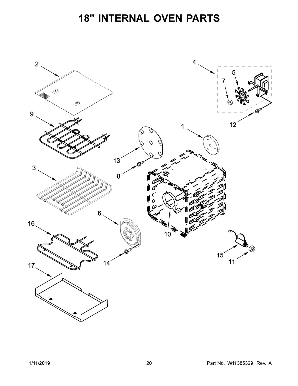 18" Internal Oven Parts Diagram and Parts List for JDSP548HL00  Maytag Range
