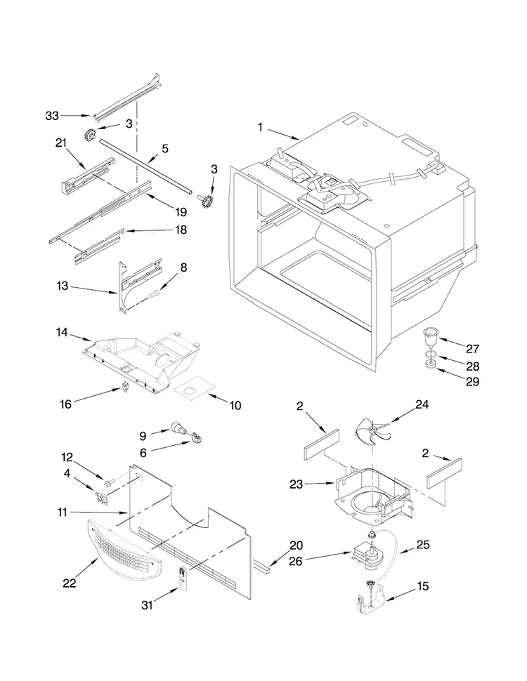 Freezer Liner Parts Diagram and Parts List for ABB2224WES1  Amana Refrigerator