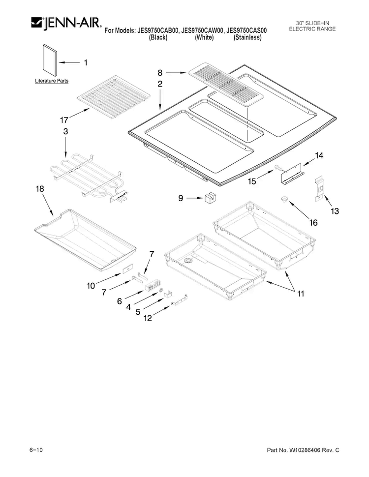 Cooktop Parts Diagram and Parts List for JES9750CAB00  Jenn-Air Range