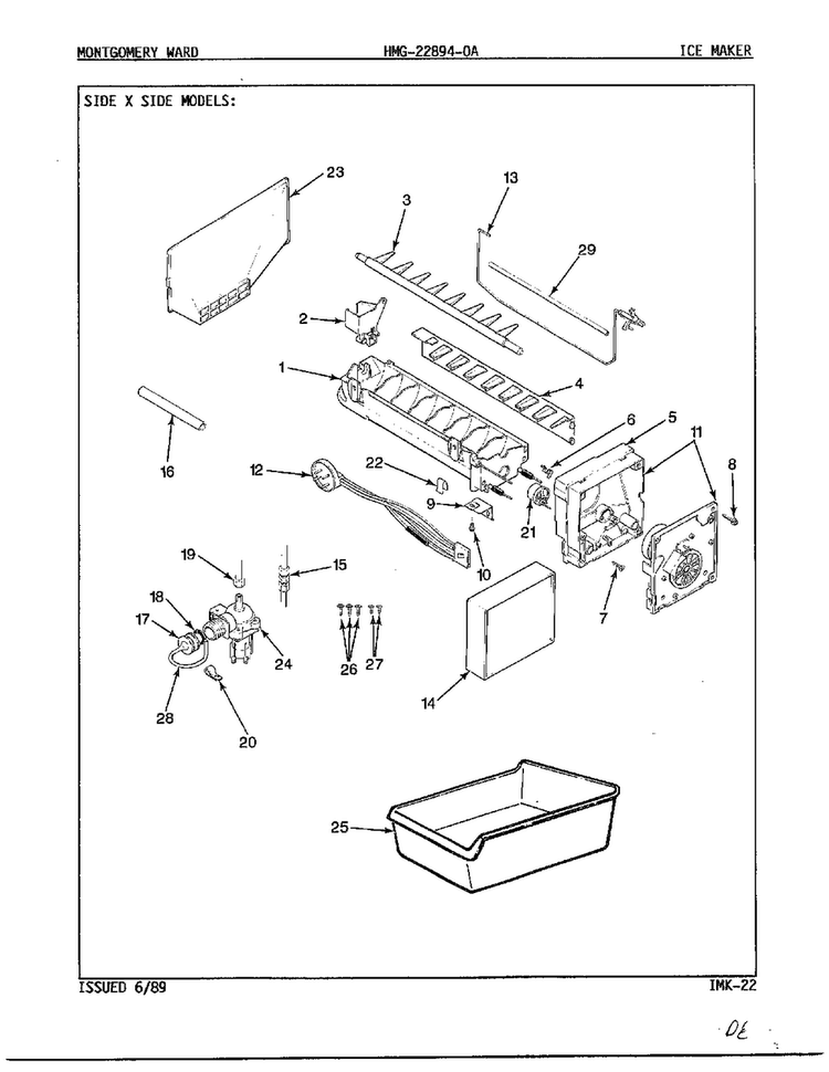 Ice Maker Diagram and Parts List for 22894-OA  Admiral Refrigerator