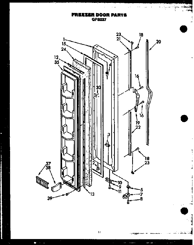 Freezer Door Parts Diagram and Parts List for GFS227 MN11 Caloric Refrigerator