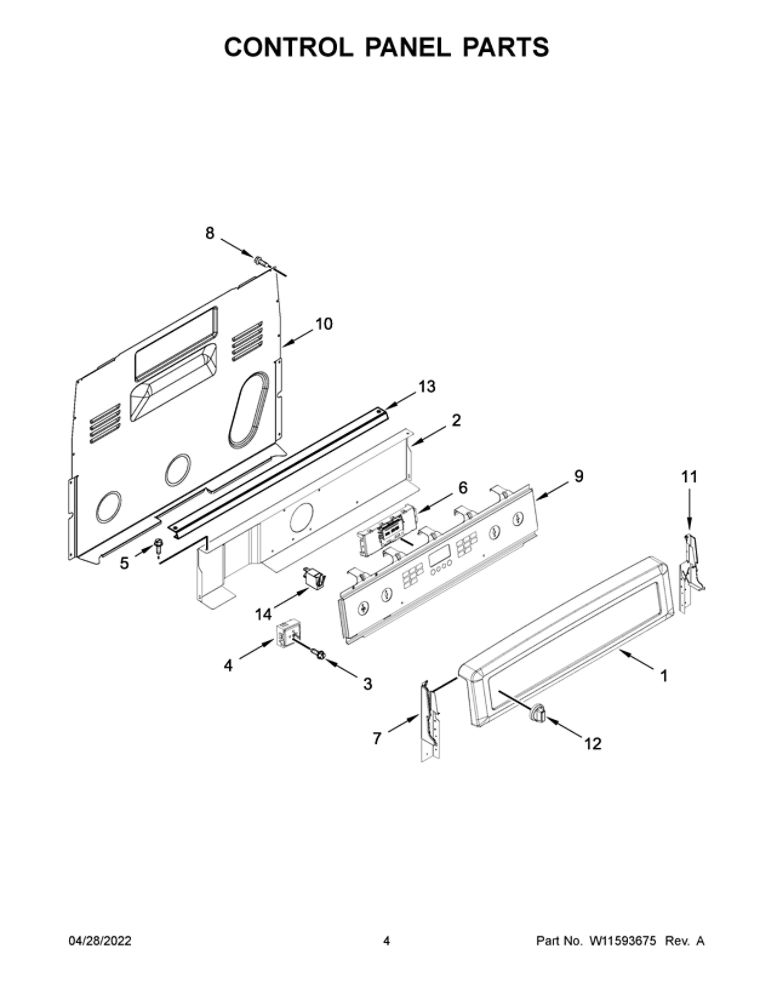 Control Panel Parts Diagram and Parts List for YMER8800FZ6  Maytag Range