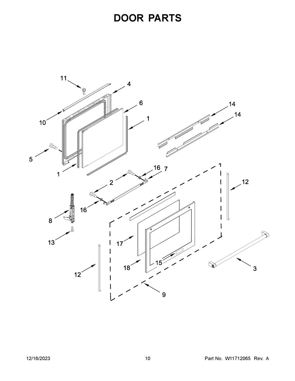 Door Parts Diagram and Parts List for MGR8800FZ6  Maytag Range
