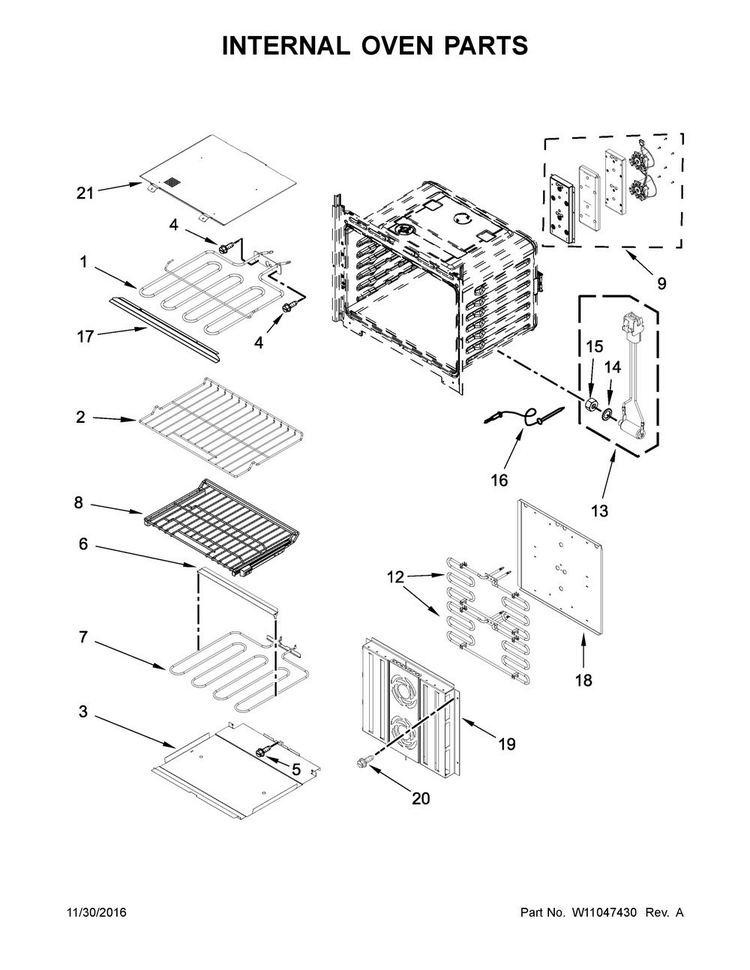 Internal Oven Parts Diagram and Parts List for JMW3430HP00  Jenn-Air Microwave