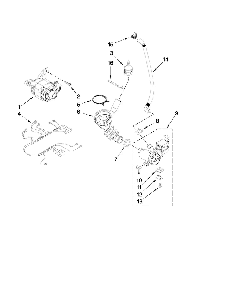 Pump And Motor Parts Diagram and Parts List for MHN30PNBGW0  Maytag Washer