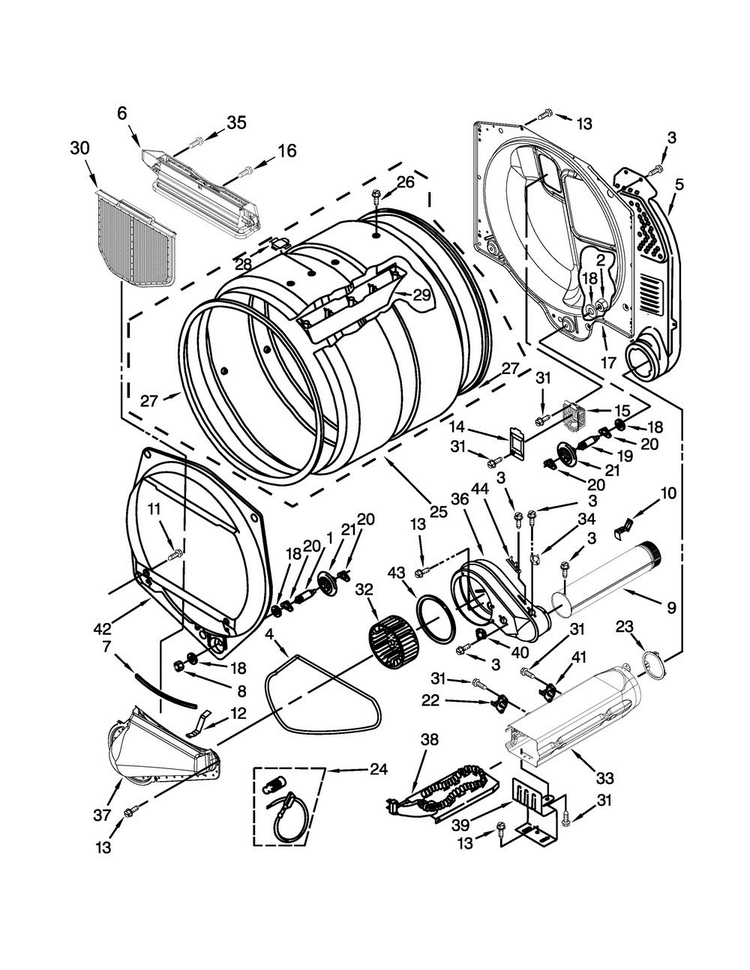 Upper And Lower Bulkhead Parts Diagram and Parts List for MLE27PNBGW1  Maytag Dryer