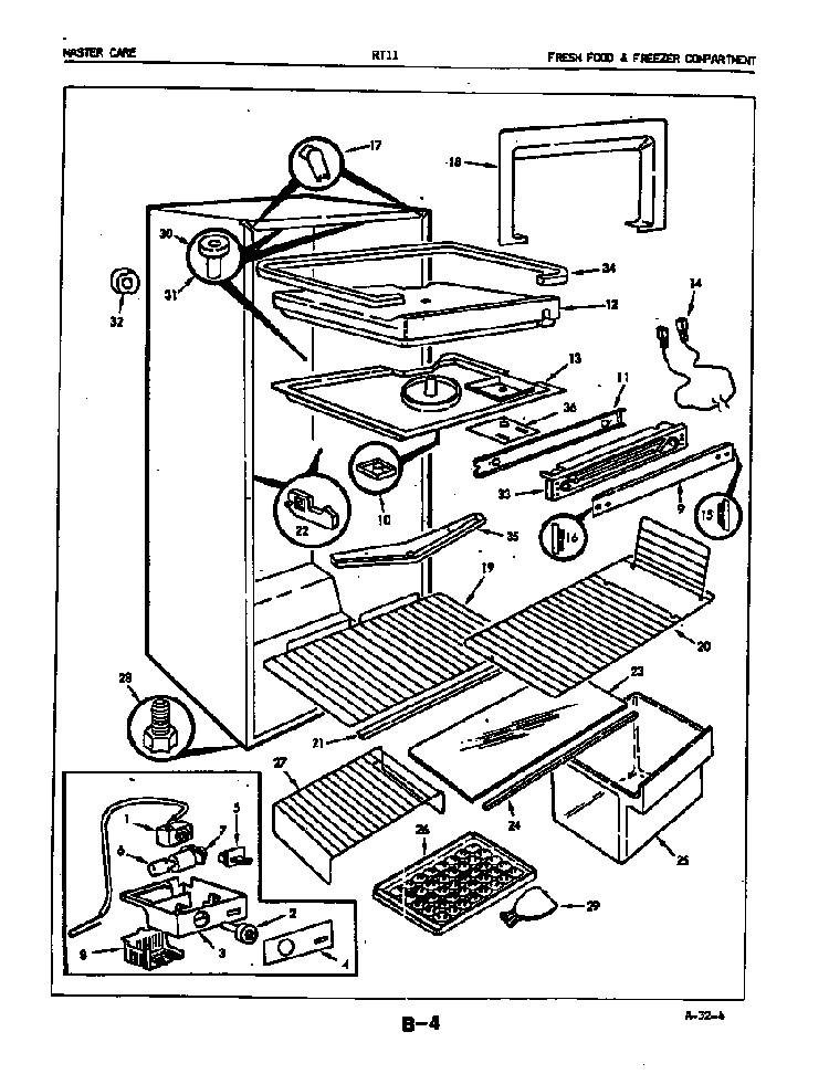Fresh Food & Freezer Compartment Diagram and Parts List for RT11G 86T00 Maytag Refrigerator
