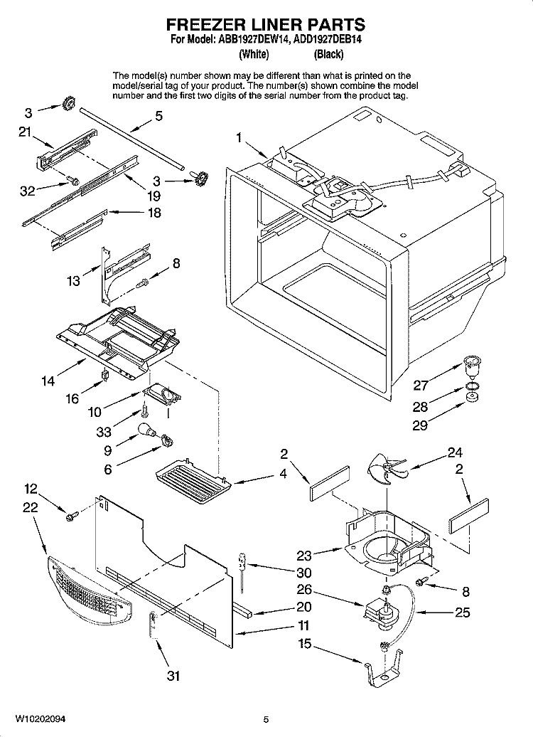 FREEZER LINER PARTS Diagram and Parts List for ABB1927DEW14  Amana Refrigerator