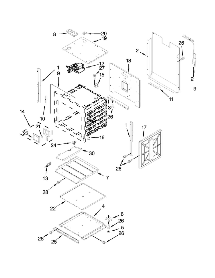 Lower Oven Parts Diagram and Parts List for JJW3830WP02  Jenn-Air Wall Oven