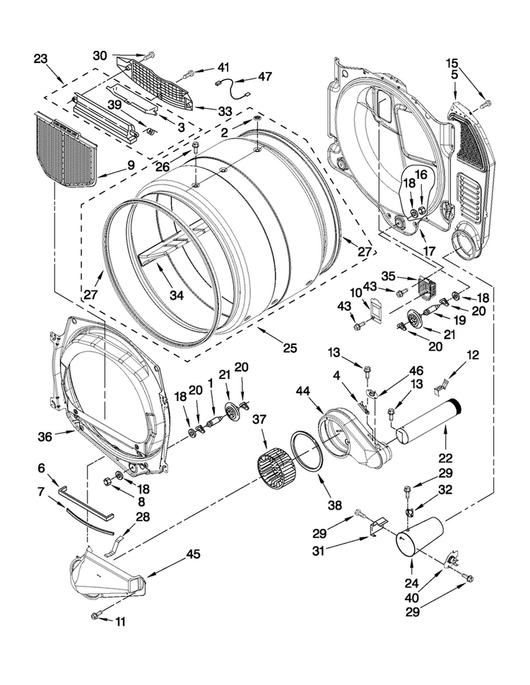 Bulkhead Parts Diagram and Parts List for MDG25PDAGW1  Maytag Dryer