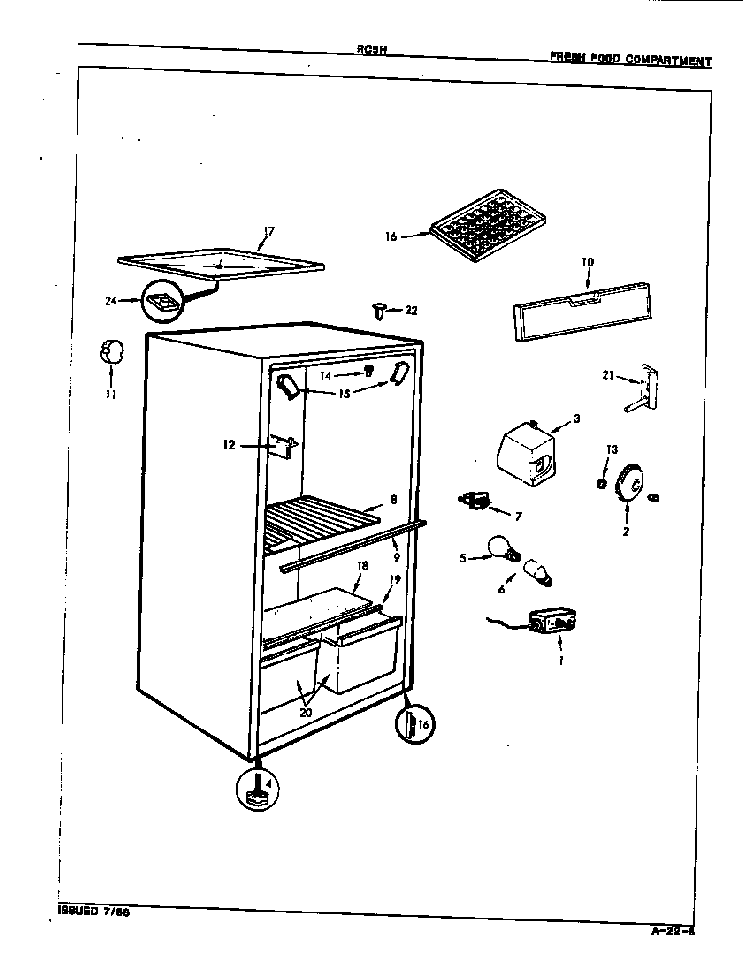 Fresh Food Compartment Diagram and Parts List for RC5H E7S01 Maytag Refrigerator