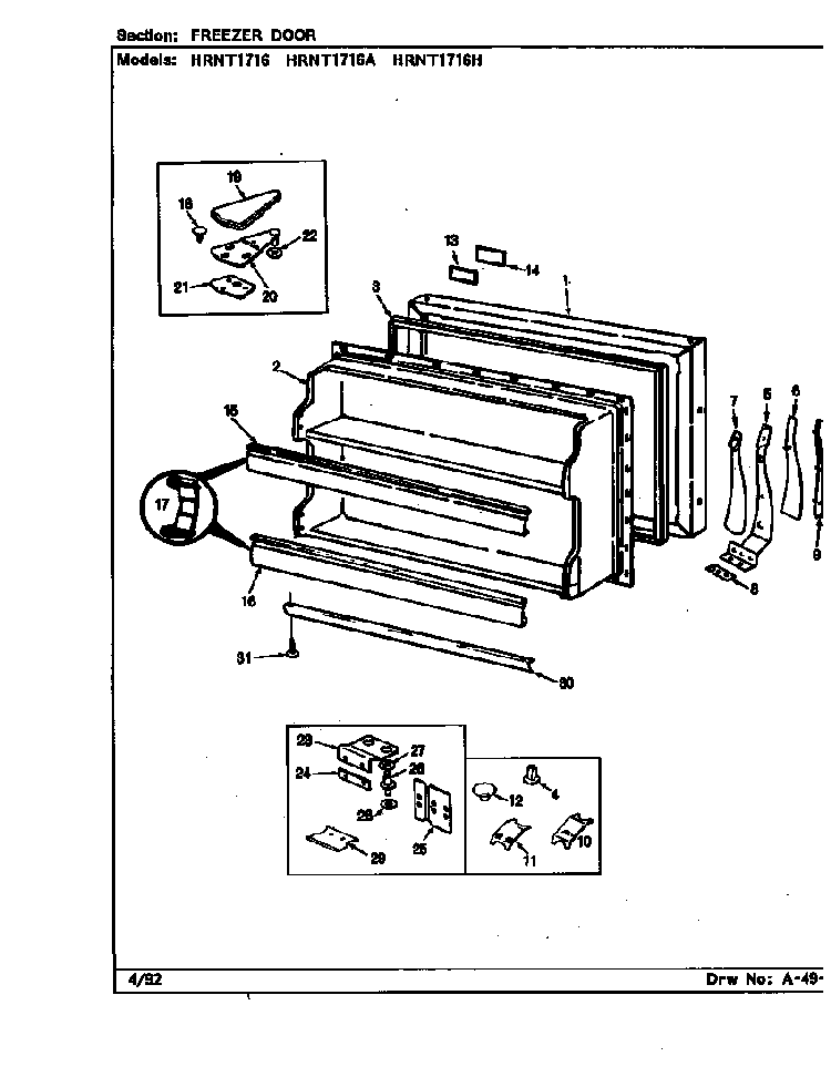 Freezer Door Diagram and Parts List for HRNT1716 BF34A Maytag Refrigerator
