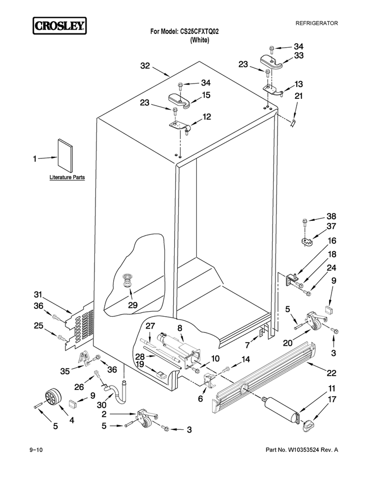 Cabinet Parts Diagram and Parts List for CS25CFXTQ02  Crosley Refrigerator