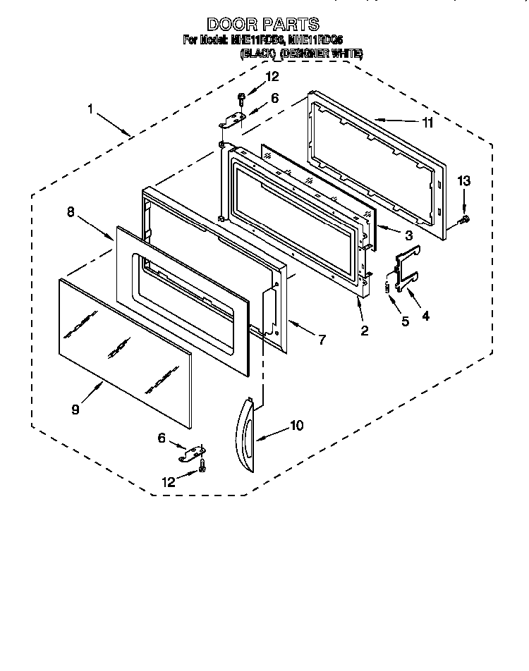 Door Diagram and Parts List for MHE11RDQ6  Maytag Microwave