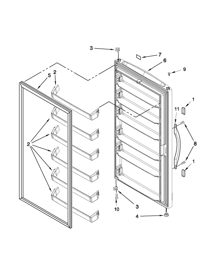 Door Parts Diagram and Parts List for AQF1613TEW05  Amana Freezer