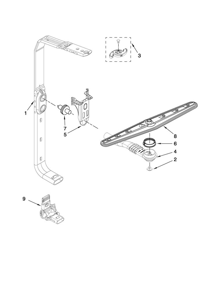 Upper Wash And Rinse Parts Diagram and Parts List for MDB7709AWQ0  Maytag Dishwasher