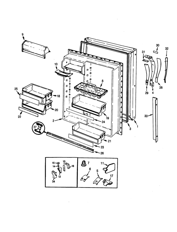 Fresh Food Door Diagram and Parts List for RB21KN-4AT-CL71A  Magic Chef Refrigerator