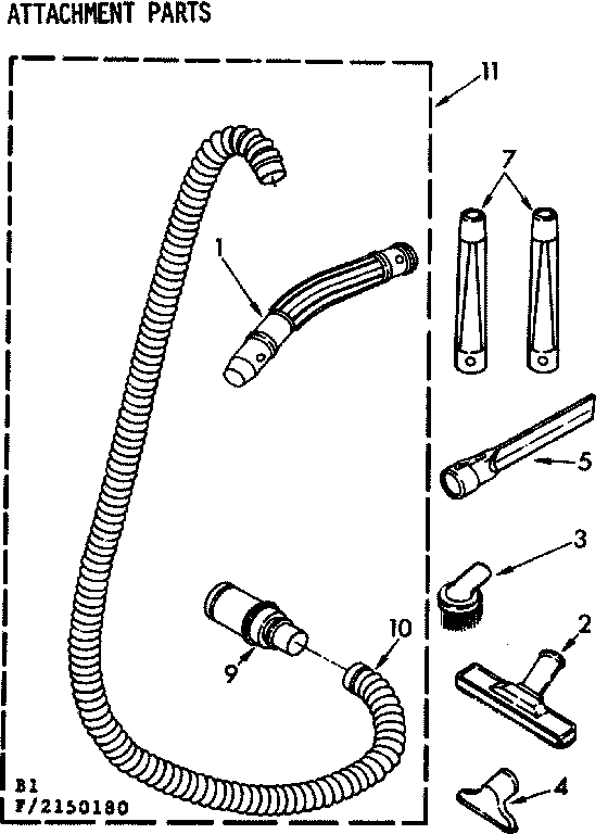 Attachment Parts Diagram and Parts List for 1162150180  Kenmore Canister Vacuum
