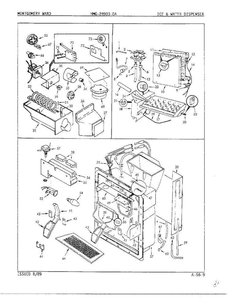 Ice And Water Dispenser Diagram and Parts List for 24903-OA  Admiral Refrigerator