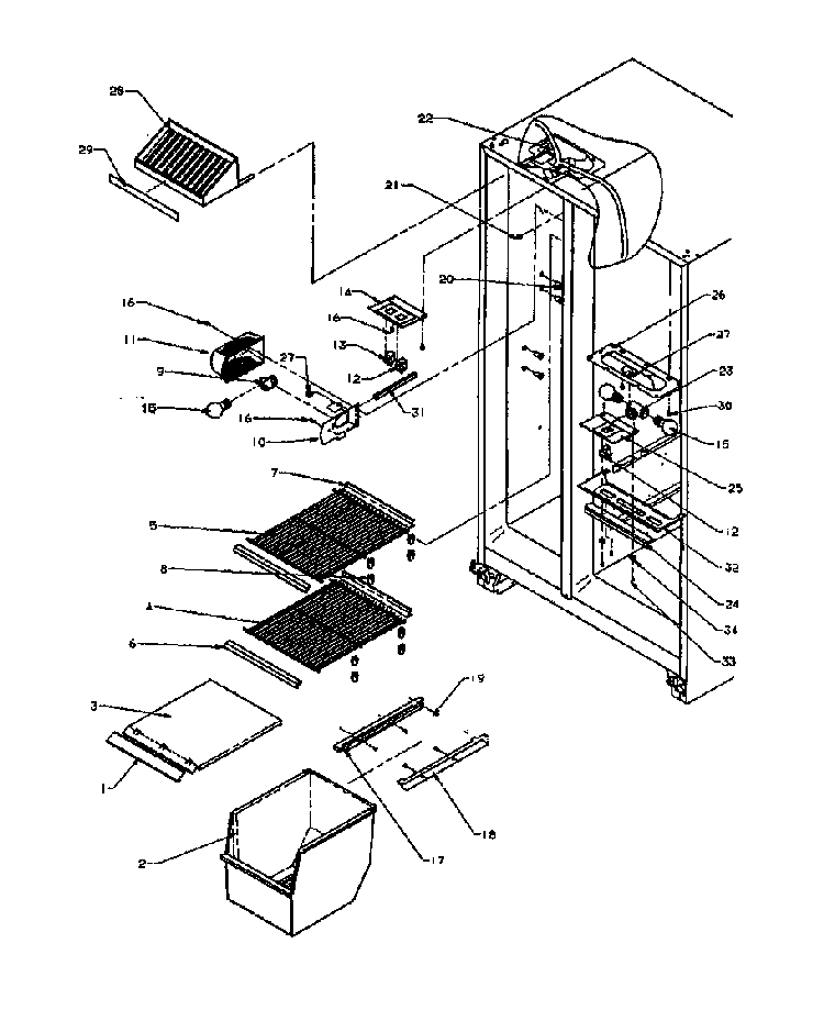 Fz Shelving And Ref Light Diagram and Parts List for 2599CIWEA-P1170601WL  Amana Refrigerator