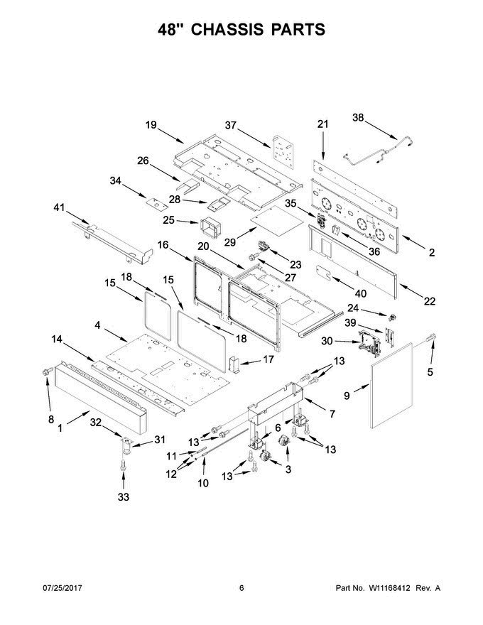 04 - 48" Chassis Parts Diagram and Parts List for JLRP548WP01  Jenn-Air Range