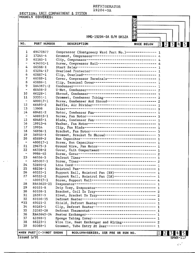 Unit Compartment And System Page 2 Diagram and Parts List for 19204-0A  Admiral Refrigerator