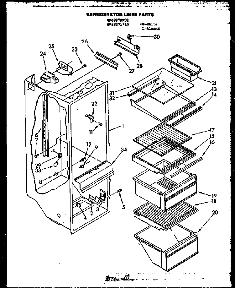 Refrigerator Liner Parts Diagram and Parts List for GFS207 MN01 Caloric Refrigerator