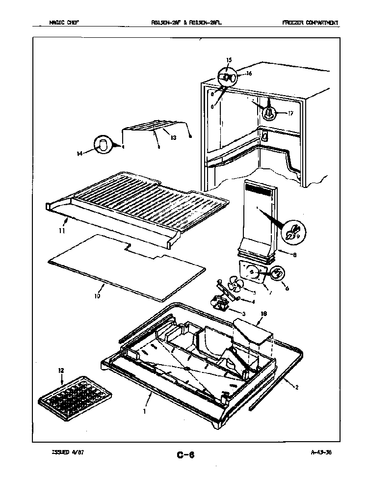 Freezer Compartment Diagram and Parts List for RB15EA-2AFL 5E30B Magic Chef Refrigerator