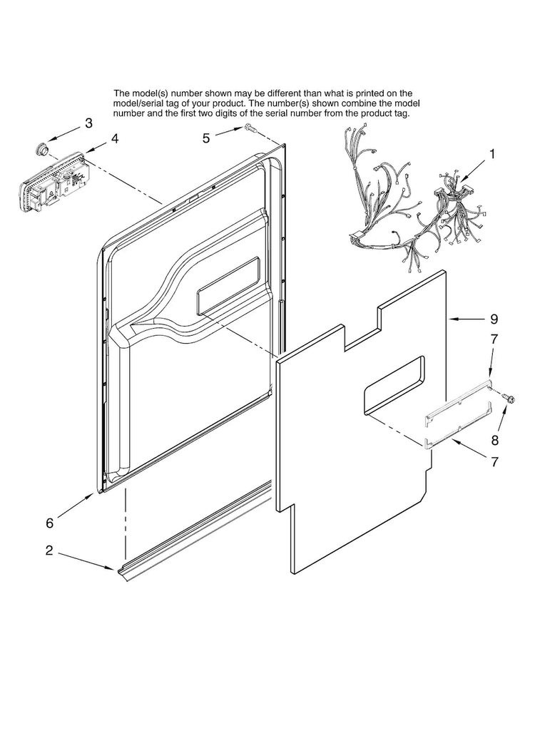 Door And Latch Parts Diagram and Parts List for JDB1105AWS44  Jenn-Air Dishwasher