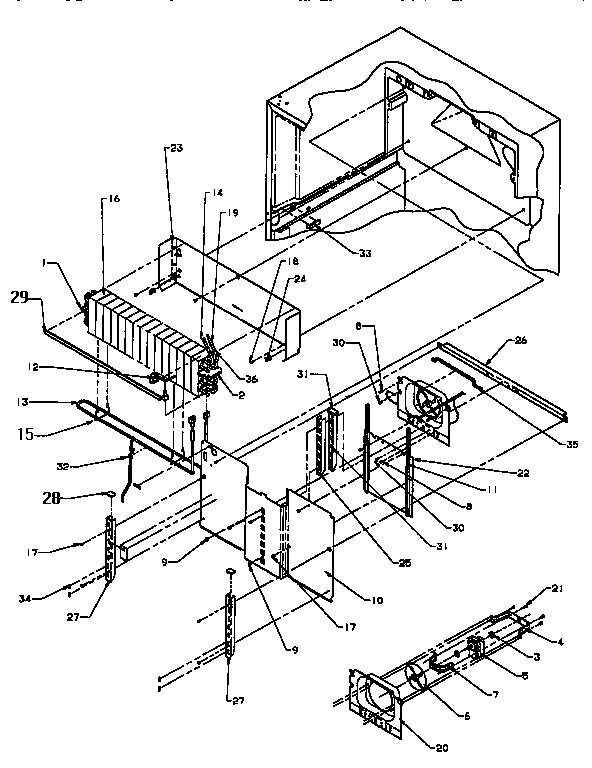 Evaporator Area Diagram and Parts List for TX22R2-P1157706W  Amana Refrigerator