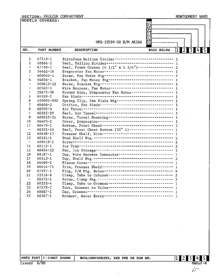 Freezer Compartment Page 2 Diagram and Parts List for 19504-0A  Admiral Refrigerator