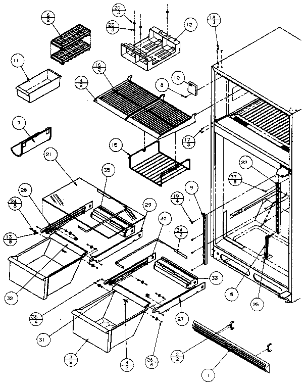 Cabinet Shelving Diagram and Parts List for TX21R-P1157603W  Amana Refrigerator