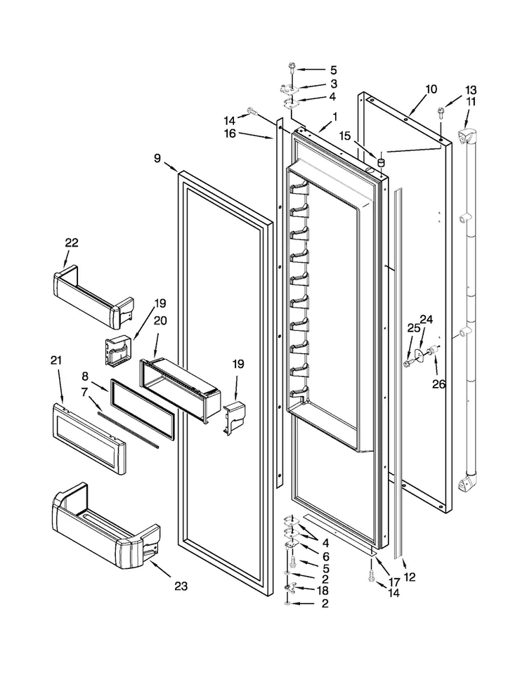 Refrigerator Door Parts Diagram and Parts List for JS42PPDUDB16  Jenn-Air Refrigerator