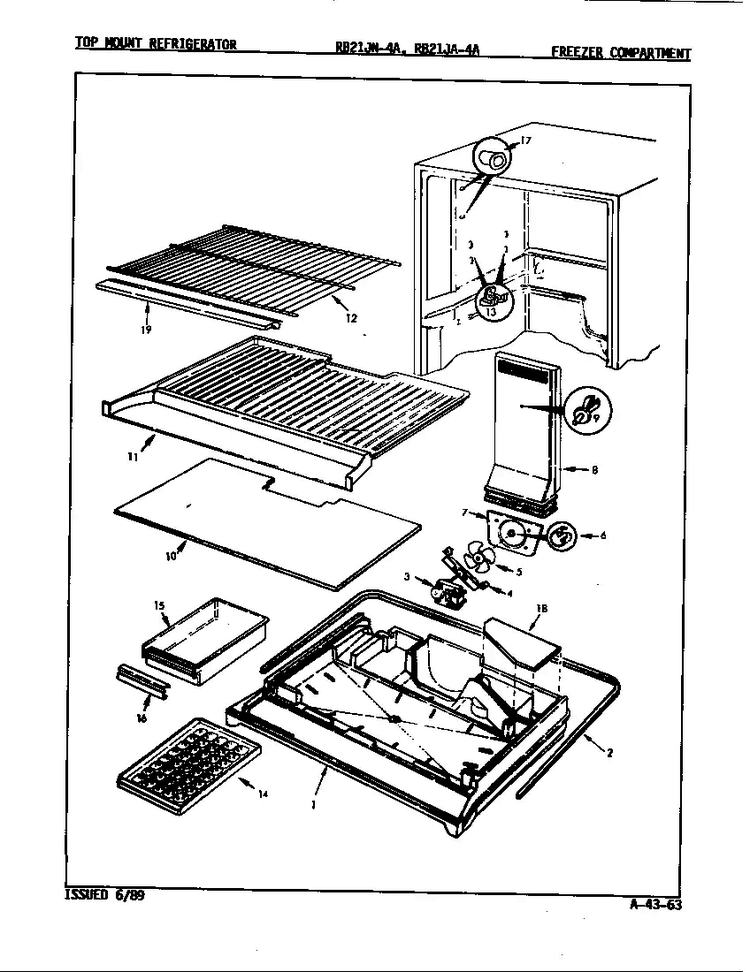 Freezer Compartment Diagram and Parts List for RB21JN-4A 9A24A Magic Chef Refrigerator