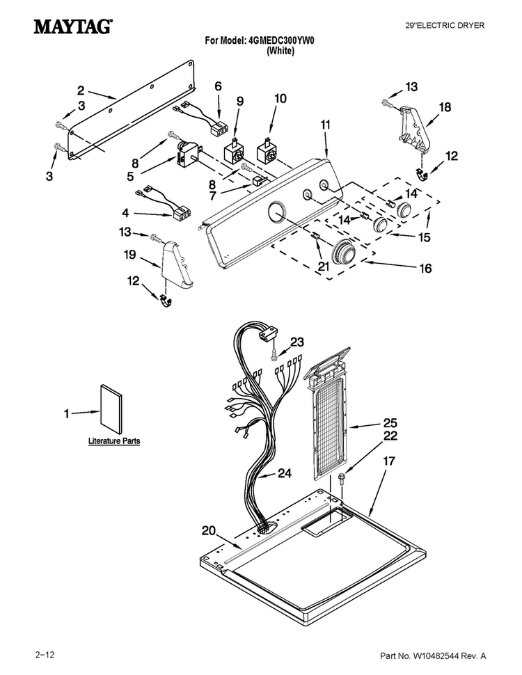 Top And Console Parts Diagram and Parts List for 4GMEDC300YW0  Maytag Dryer
