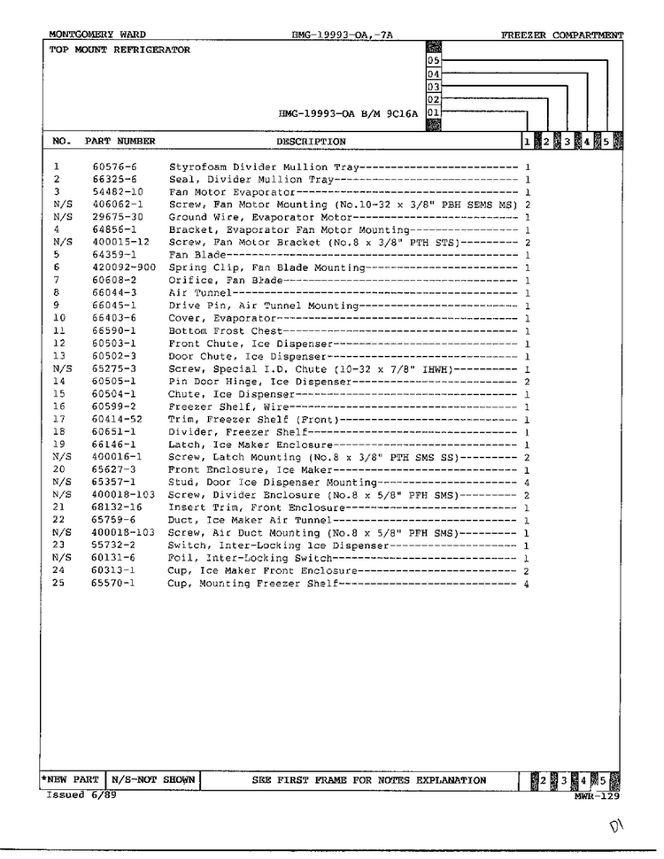 Freezer Compartment Page 3 Diagram and Parts List for 19993A  Admiral Refrigerator