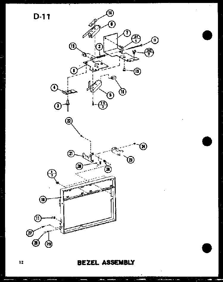 Bezel Assembly Diagram and Parts List for RC-10SD P75750-4M Amana Microwave
