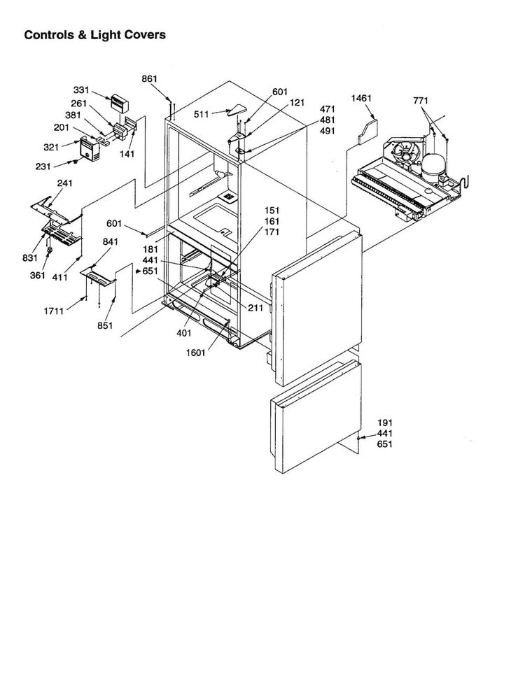 Controls And Light Covers Diagram and Parts List for BC21VL-P1325004WL  Amana Refrigerator