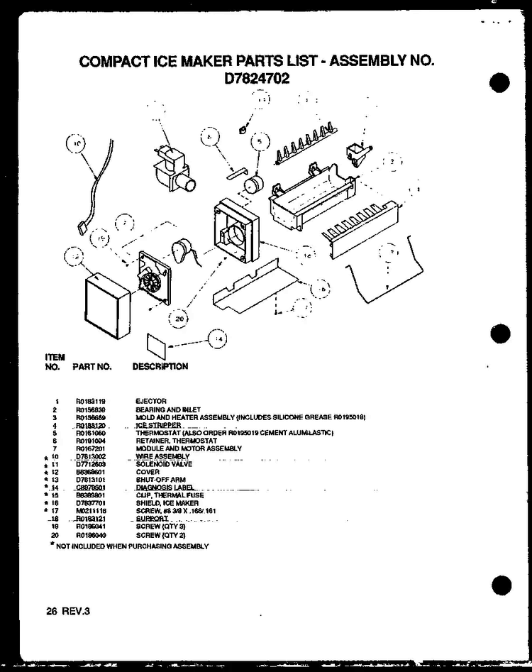 Compact Ice Maker Diagram and Parts List for BX20QL-P1125510WL  Amana Refrigerator