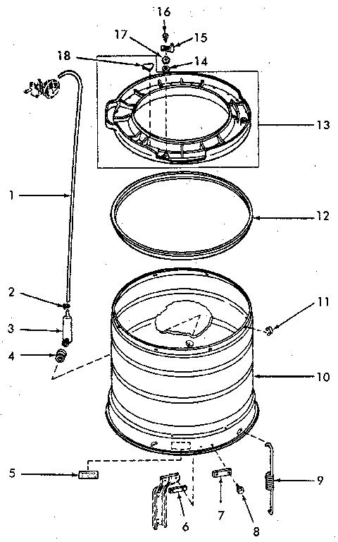 Outer Tub, Cover And Pressure Hose Diagram and Parts List for NA6621W33821  Speed Queen Washer