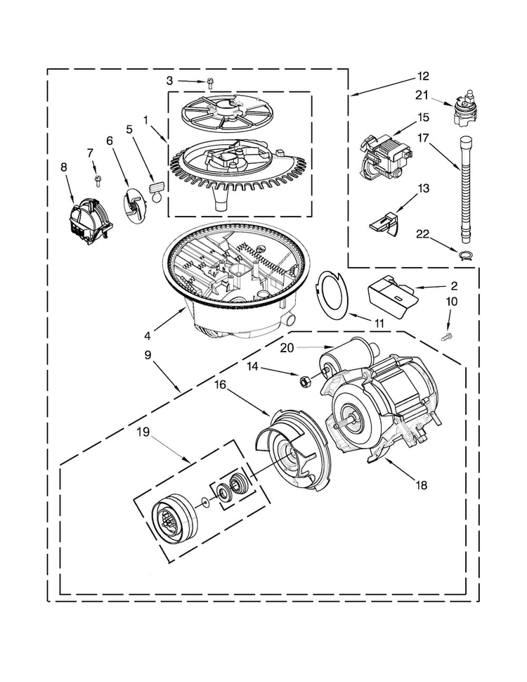 Pump And Motor Parts Diagram and Parts List for MDB7759SAB4  Maytag Dishwasher