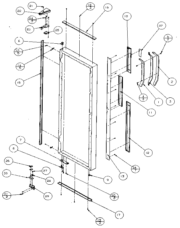 Refrigerator Door, Hinge, & Trim Diagram and Parts List for 36761-P1135802W  Amana Refrigerator