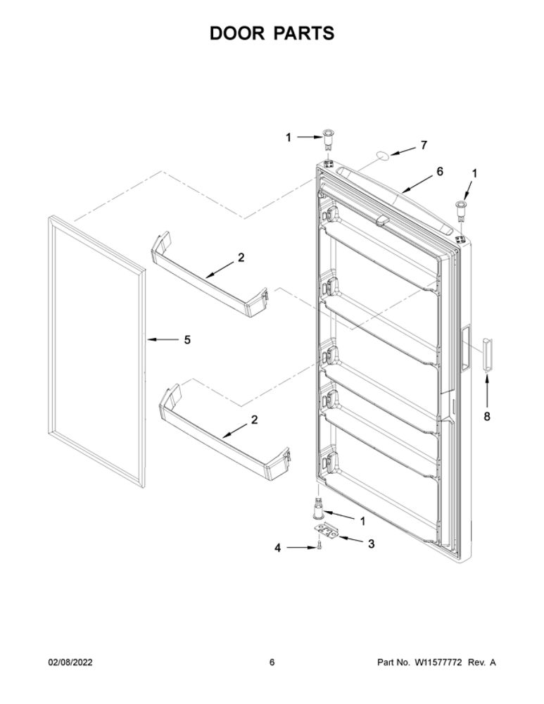 Door Parts Diagram and Parts List for MZF34X18FW06  Maytag Freezer