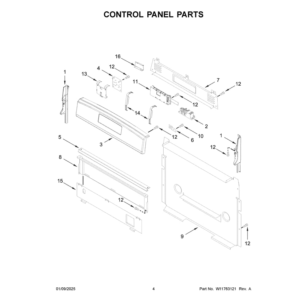 Control Panel Parts Diagram and Parts List for CRGW3484RW0  Crosley Range
