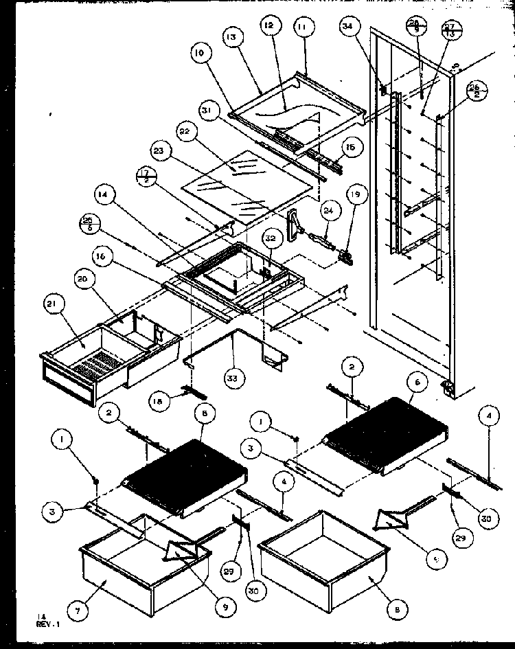 Refrigerator Shelving And Drawers Diagram and Parts List for SQD25MB3W-P1153404WW  Amana Refrigerator