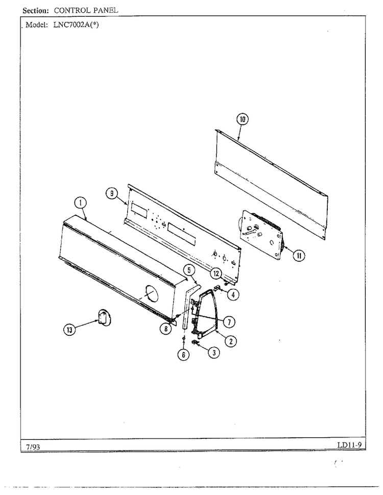 Control Panel Diagram and Parts List for 7002A  Norge Dryer