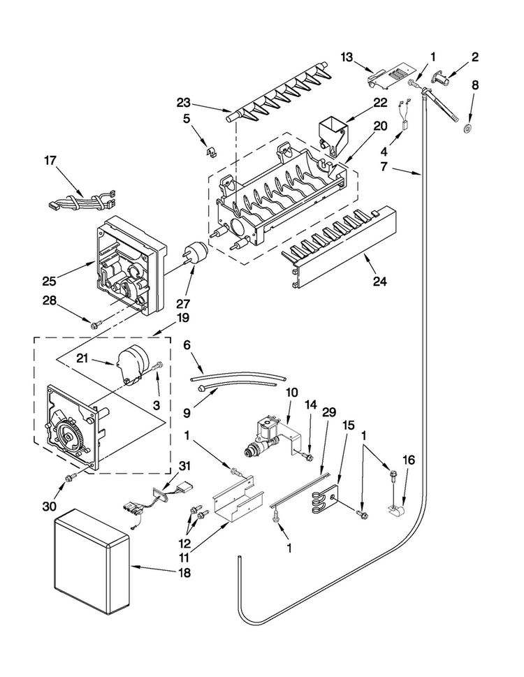 Icemaker Parts Diagram and Parts List for JF42SSFXDA00  Jenn-Air Refrigerator